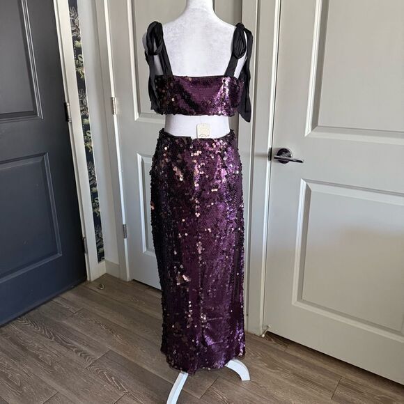NWT Free People Star Bright Lilac Purple Sequin Two-Piece Coordinated Set Size 8 - Picture 4 of 10